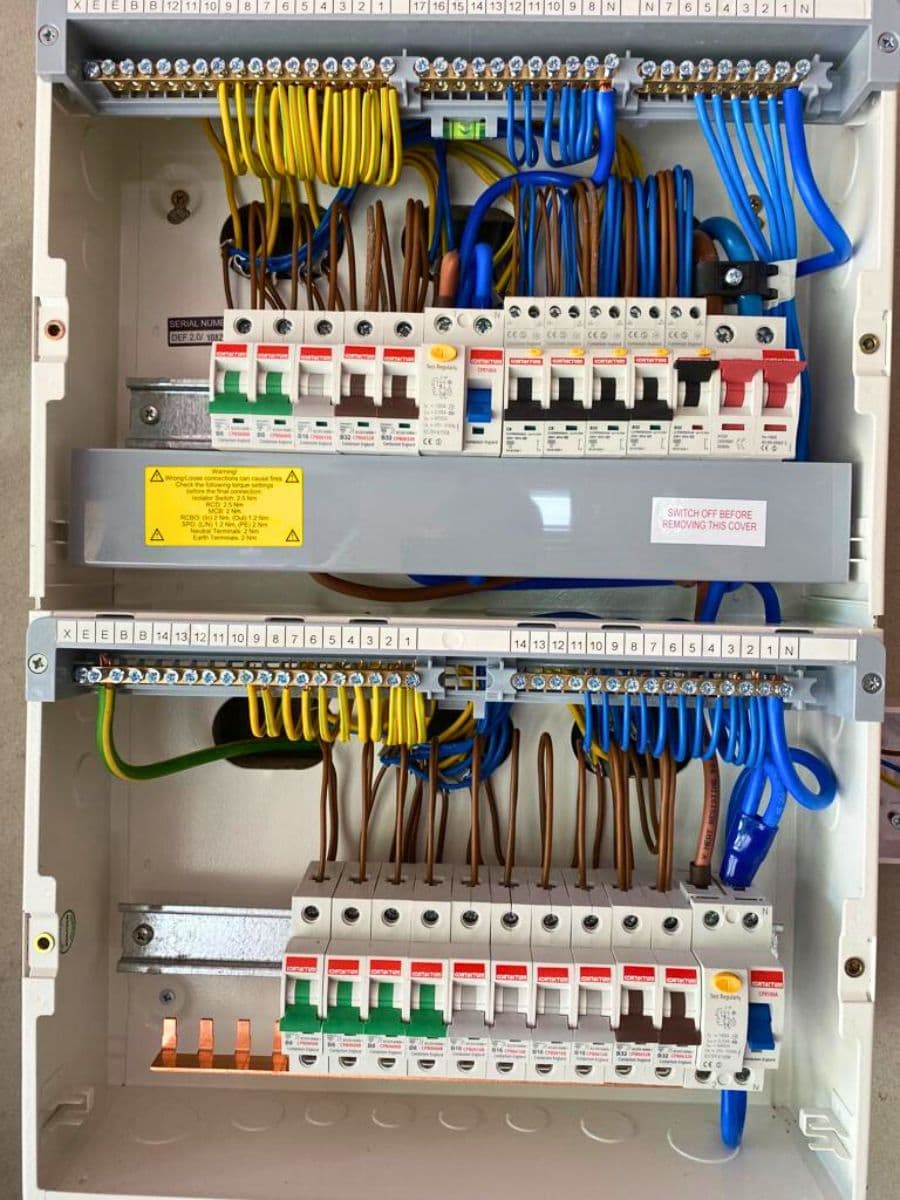 Consumer unit with tidy wiring installed in an Esher home